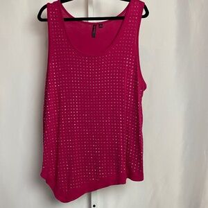 Tattoo Me Womenʻs Plus Size Pink Silver Studded Tank with Asymmetric Hem 1X